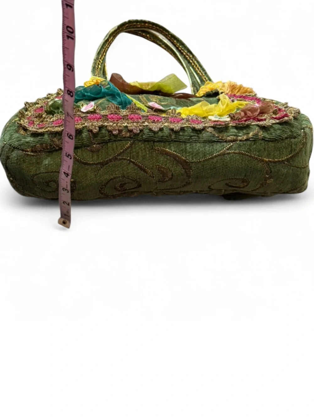 Vintage‎ Inspired Green Floral Tapestry Embellished Handbag